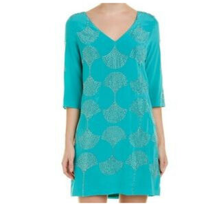 Trina Turk seafoam rhinestones 100% silk dress